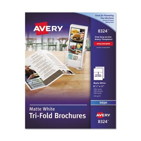Avery Dennison Avery, TRI-FOLD BROCHURES, 92 BRIGHT, 83LB, 8.5 X 11, MATTE WHITE, 100PK 8324